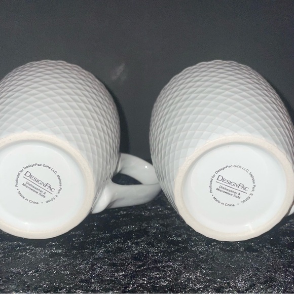 Two DesignPac White Lattice Design 8 oz. Ceramic Coffee Cup Mugs 3.75” - Picture 6 of 6